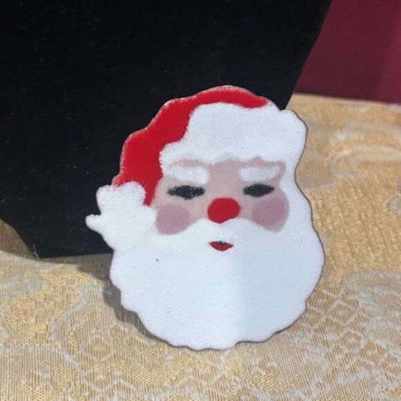 HOLIDAY🎄🎄SANTA Copper Enamel Large Artisan BROOCH - Picture 5 of 7